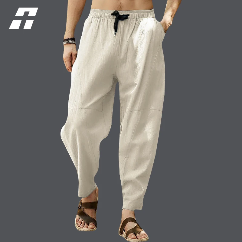 

2022 New Men's Cotton Linen Pants Male Summer Breathable Solid Color Vintage Chinese Style Linen Trousers Fitness Streetwear 5XL