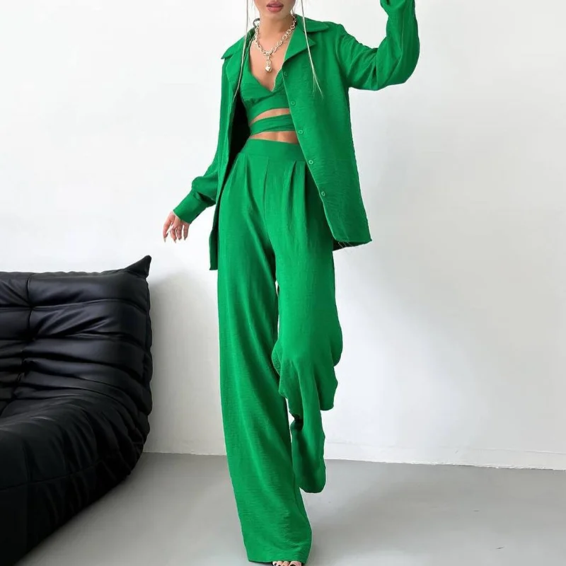 

Sexy Solid Color Pant Suits Bandage Slim Tank Top Casual Long Sleeve Blazer Elegant Autumn 3 Piece Sets Women Outfits Streetwear