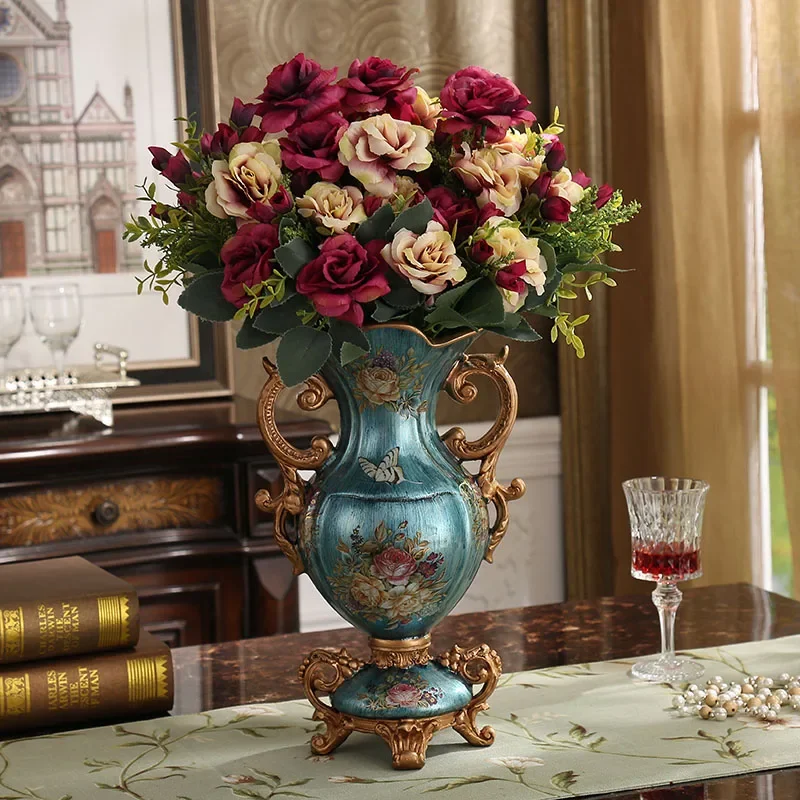 

European-Style American-Style Vintage Resin Vase Flower Arrangement Court Living Room Decoration Wedding Gift Creative Dining