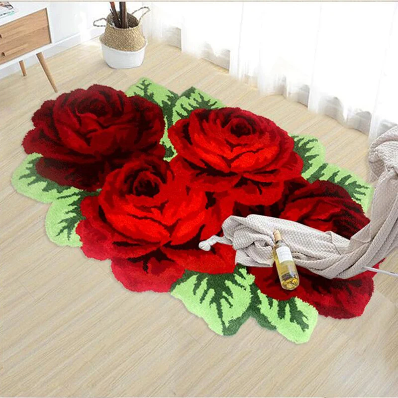 

Hot sale luxary rose mat for living room floffy rose carpet