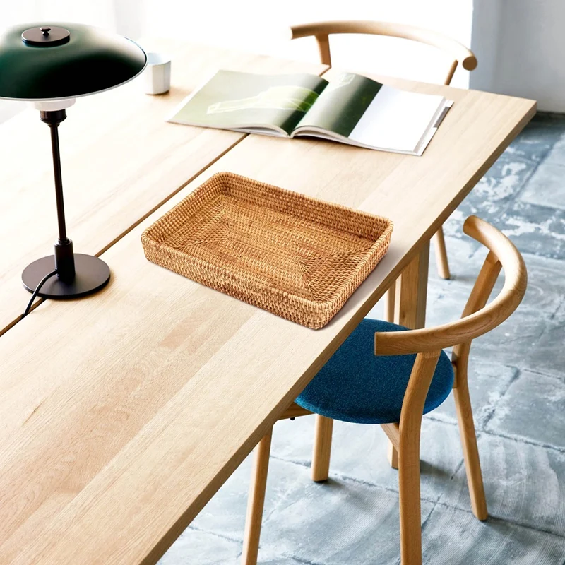 Плетеный сервировочный поднос из ротанга прямоугольный декоративный органайзер