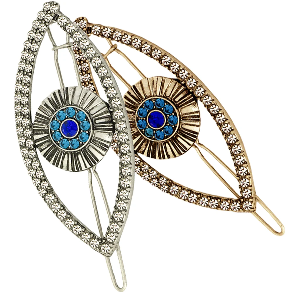 

2 Pcs Pretty Hairpin Bride Rhinestone Barrettes Women Evil Eye Hairpins Alloy Clips Girls