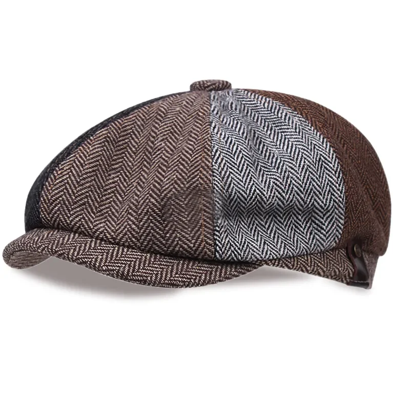 

Tweed Newsboy Hat Men Beret Herringbone Gatsby Hats Autumn Winter Street Caps Octagonal Brim Cap Vintage Berets