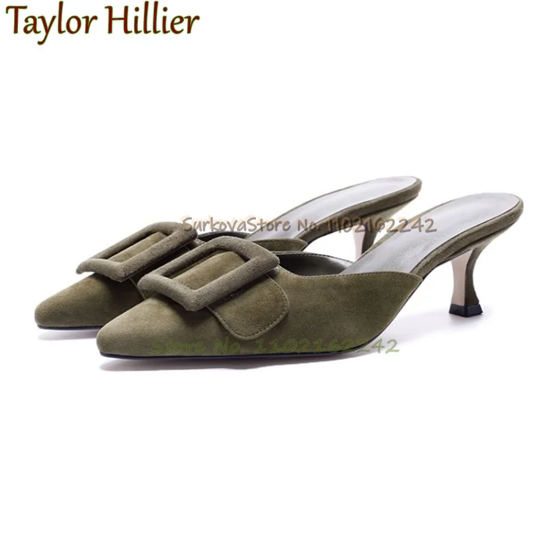 Замшевые тапочки на низком каблуке в стиле ретро неглубокие сандалии с острым