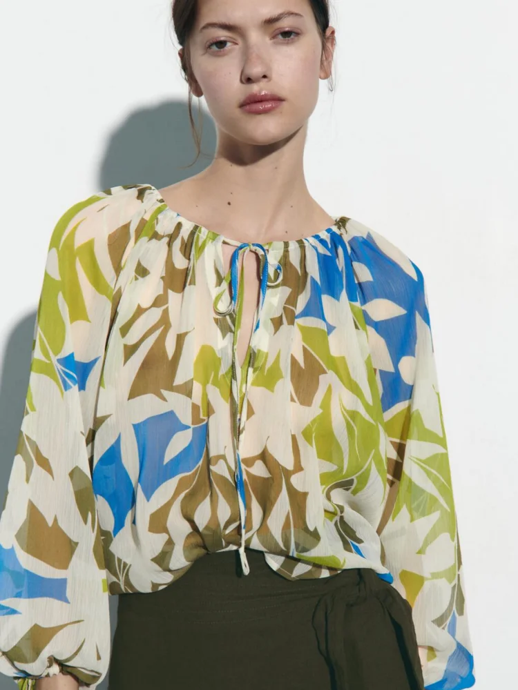 

TAOP&ZA 2023 New Women's Clothing Retro All-match Loose Print Slim Holiday Wind Long-sleeved Shirt Top 3666098