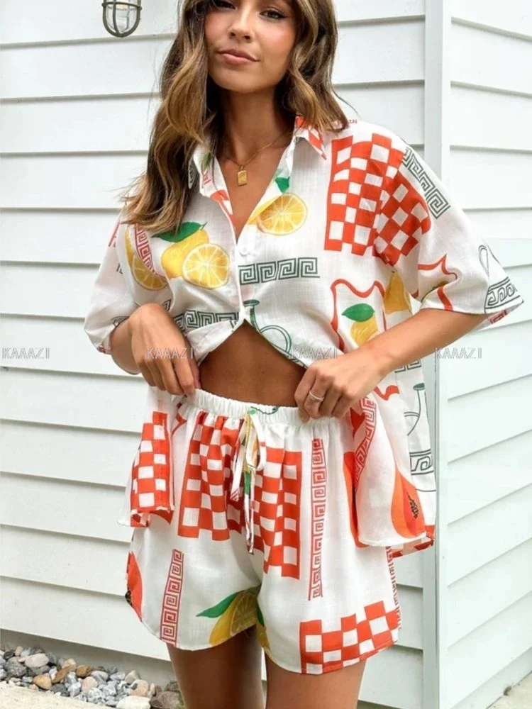 Модная повседневная рубашка с коротким рукавом принтом блузка женские топы