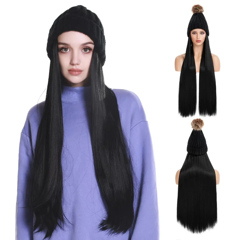 

Winter Fashion Wigs Beanie Long Straight Wig Hats Women's One-piece Wig Hat Casual Beautiful Wig Beanies Daily Solid Wig Bonnets