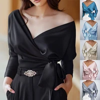 women spring fashion blouse 2022 elegant satin sexy deep v neck long sleeve belted tops party shirts solid casual tunics %d1%80%d1%83%d0%b1%d0%b0%d1%88%d0%ba%d0%b8