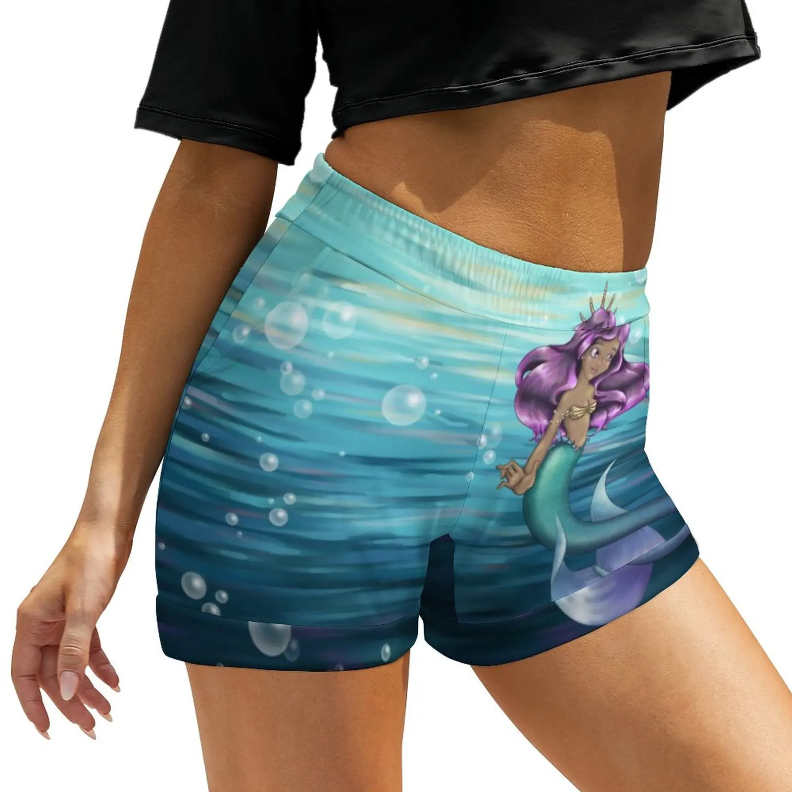 

Cartoon Mermaid Lole Shorts High Waist Beach Ocean Print Shorts Sexy Oversized Short Pants Street Fashion Bottoms Birthday Gift