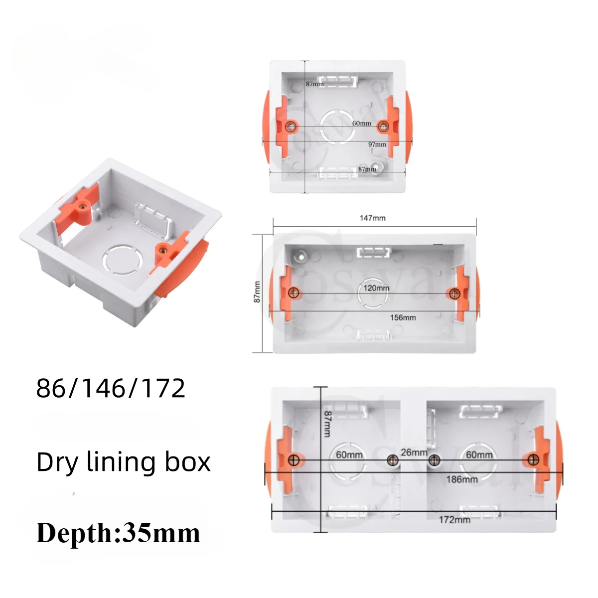 86/146/172 Коробка с сухой подкладкой в британском стиле для гипсокартона глубина 35