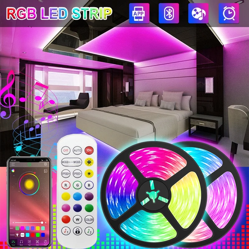 

Светодиодная лента, RGB 5050, Bluetooth, управление через приложение, USB, Светодиодная гибкая лампа постоянного тока, 5 В, лента, Диодная лента для укр...