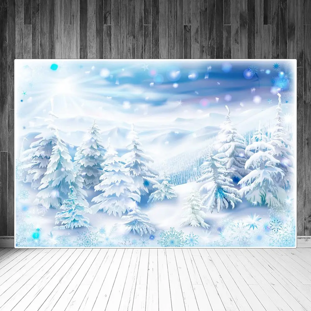 

Фотофоны на заказ с изображением зимнего снежного леса деревьев снежинок рождественских фотографий новогодние праздничные украшения фото...