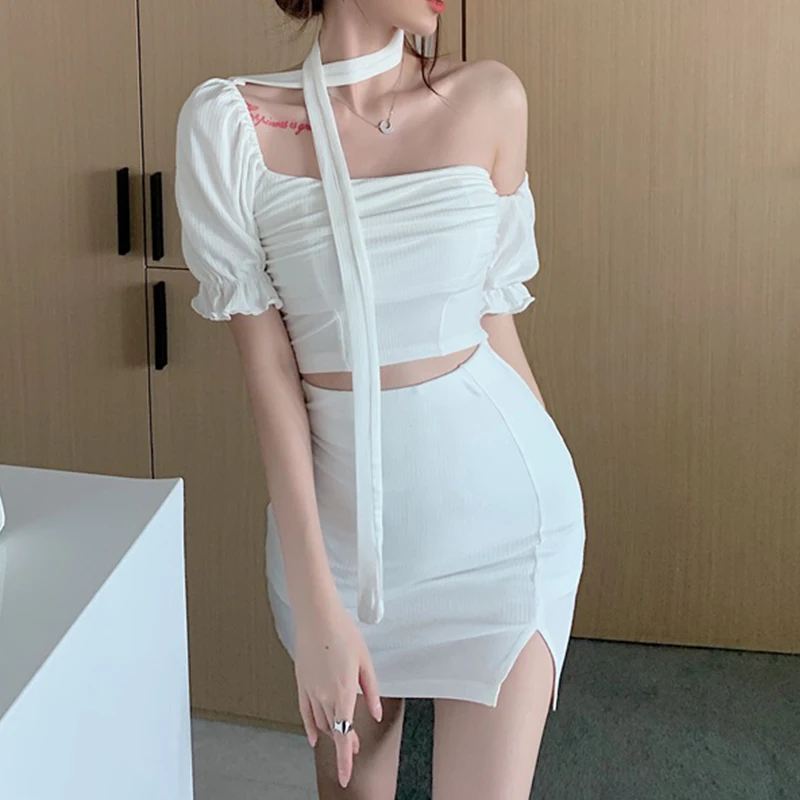 Kayotuas Women 2Pcs Korean Fashion Streetwear Summer Office Ladies One Shoulder Vintage Clothes 90s Ruffles Crop Top+Split Skirt 6 Kayotuas Women 2Pcs Korean Fashion Streetwear Summer Office Ladies One Shoulder Vintage Clothes 90s Ruffles Crop Top+Split Skirt 6