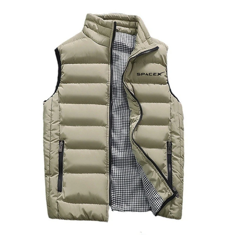 

New SpaceX Sleeveless Vest Men's Stand Collar Thicken Jacket Down Windproof Winter Coat Custom Printing Company Brand Warm Vest