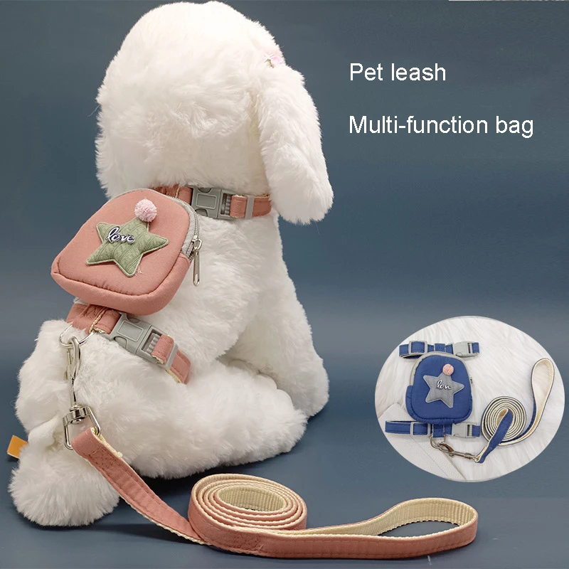 Pet Traction Rope Adjustable Mesh Breathable Kitten Knapsack Puppy Cat Poodle Chest Strap Collar Dog Accessories Supplies Leash