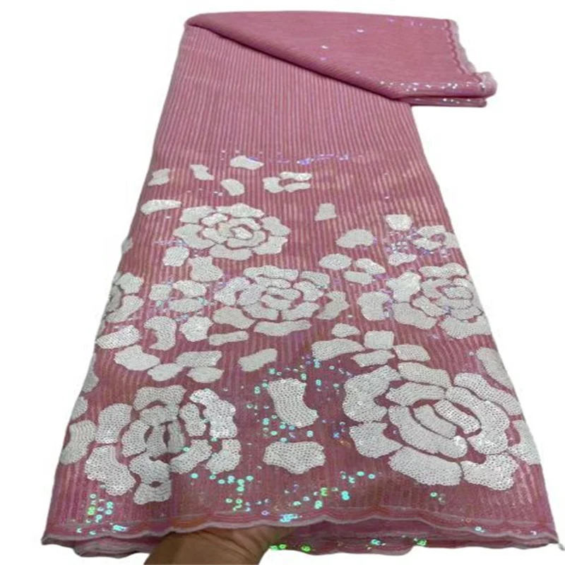 

Золотая новейшая африканская розовая кружевная ткань с блестками 2022 Высококачественная вышивка нигерийская французская сетчатая кружевная ткань для свадебного шитья