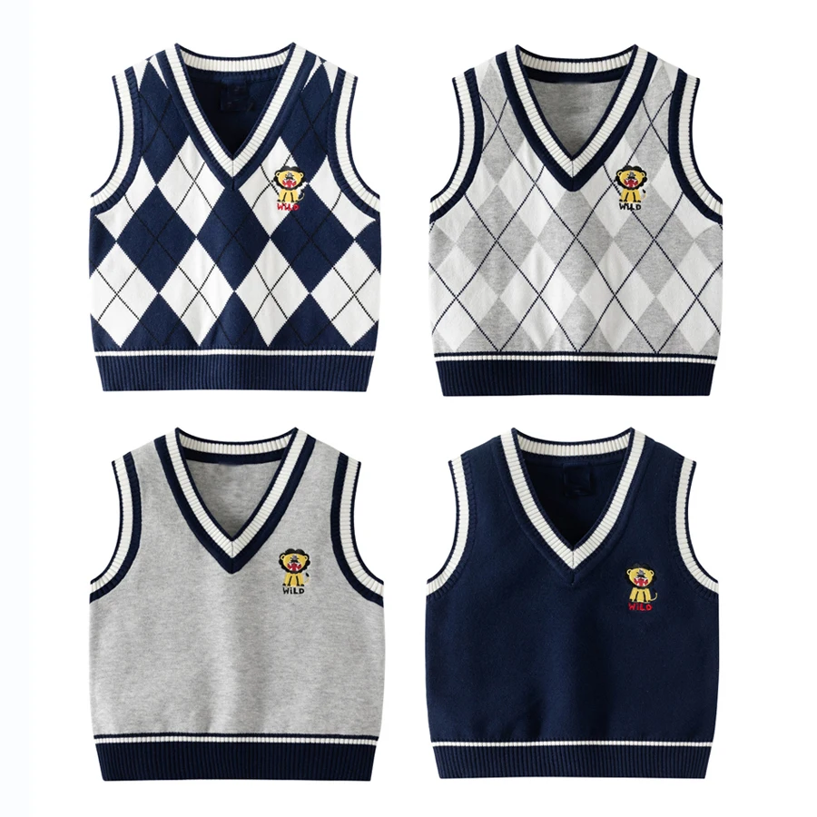 

2023 Kids Sweater Vest for Boys Pullover Knitted Baby Boy Waistcoat Sleevelss Fall Children Clothes Kids Knitwears New In