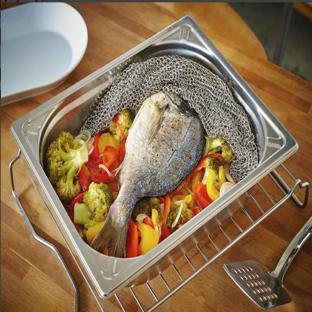 1 Pcs Stainless Steel Chainmail Bake Home Cookware for Skillets Grill Pans For Kitchen Cooking Tool |