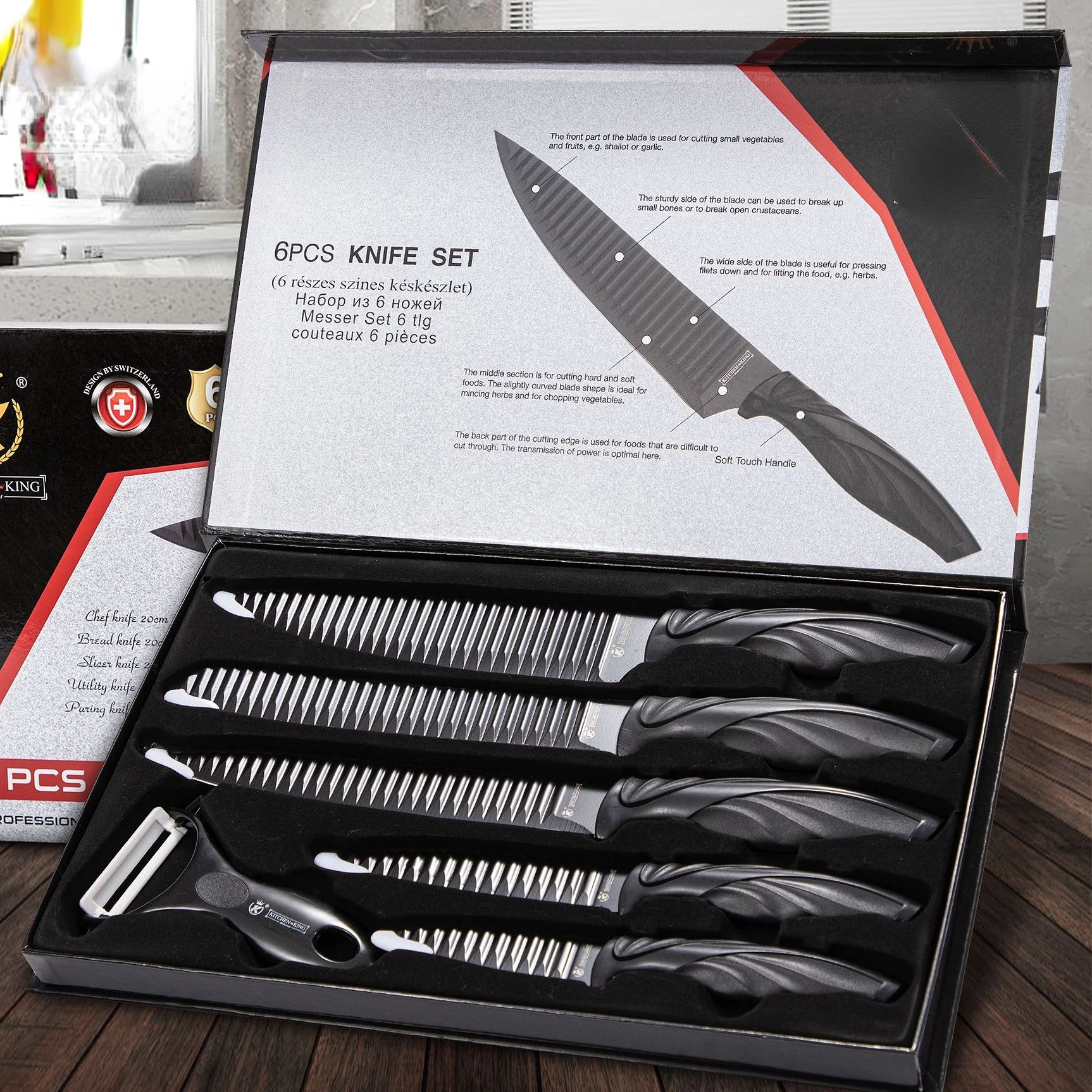 

Набор кухонных ножей шеф-повара, 6 комплектов, кованые кухонные ножи из нержавеющей стали, ножницы, Овощечистка, шеф-повар, слайсер, нож для чистки овощей, в подарок