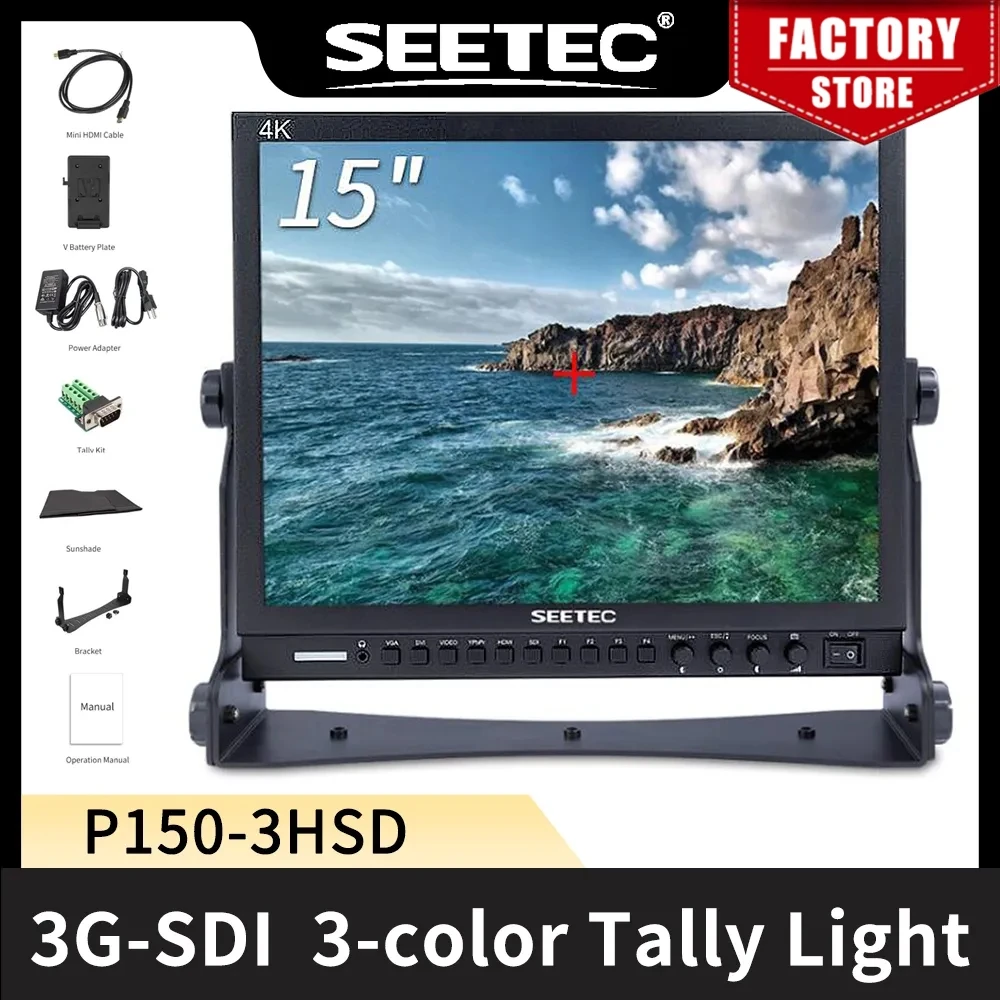 Широковещательный монитор Seetec P150-3HSD, 3-дюймовый, 3G-SDI, HDMI, HD, 1024x768, с AV YPbPr, пиковым фокусом, 15-дюймовый ЖК-монитор, алюминиевый дизайн