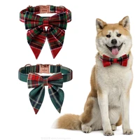 dog collar christmas new year plaid buffalo alloy buckle neck detachable bow tie adjustable for puppy small medium large pets
