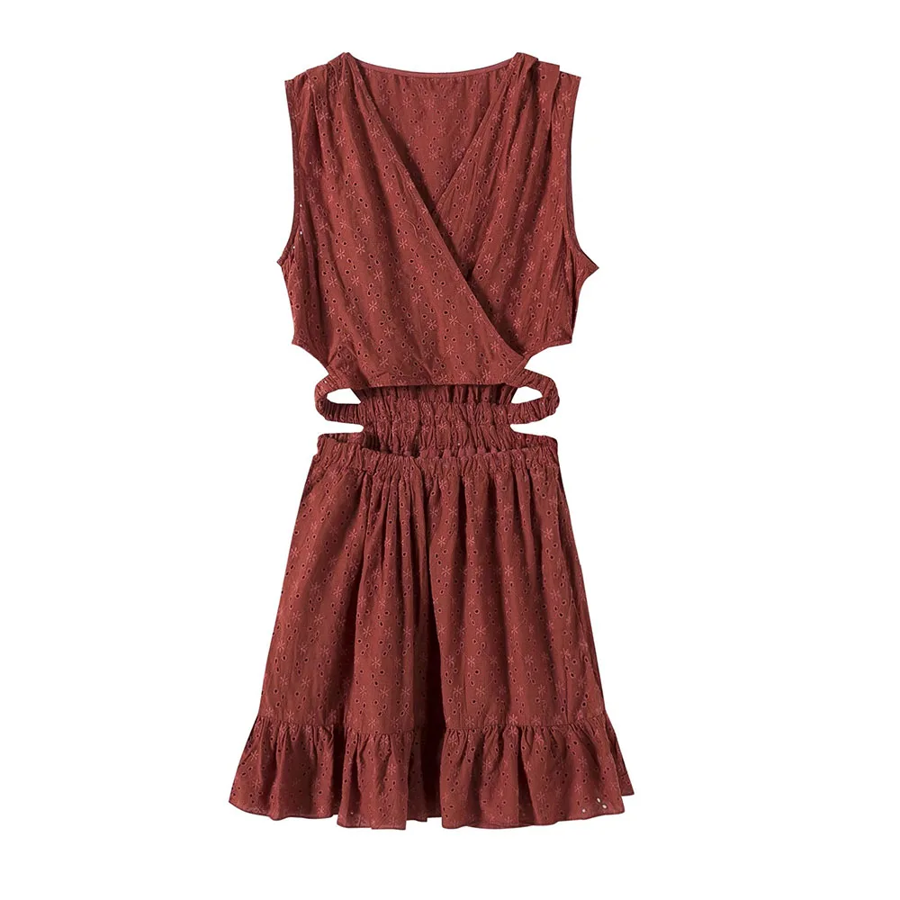 

2022 women's summer hot style hollow embroidery dress fashion European and American style V-neck high-waisted one-piece dress