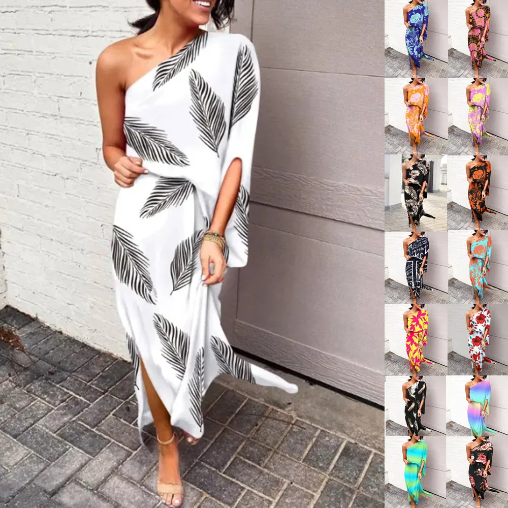 

Summer print dress with loose shoulder and waist dresses for women vestido feminino 2022