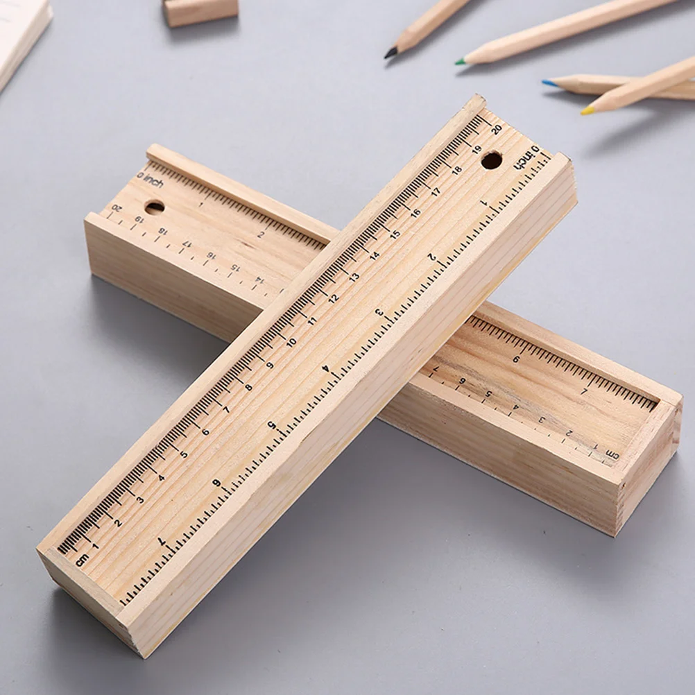 

1pcs Wooden Organizer Box Cases For Kids Wood Ruler Set, Wood Box and Colorful for Kids Drawing