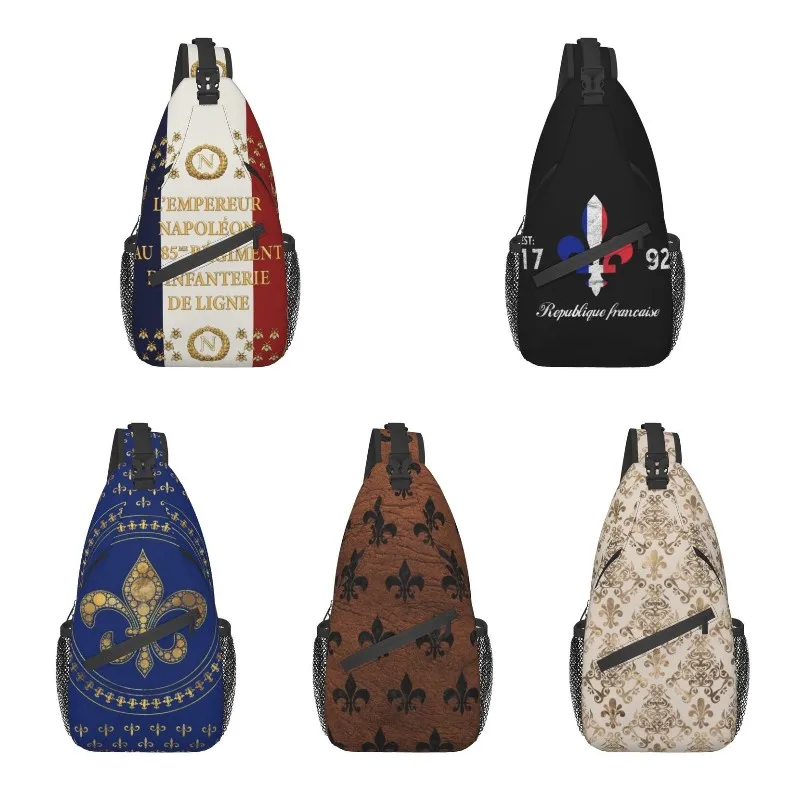 

Napoleonic French 85th Regimental Flag Sling Bags Men France Fleur De Lis Shoulder Crossbody Chest Backpack Hiking Daypack