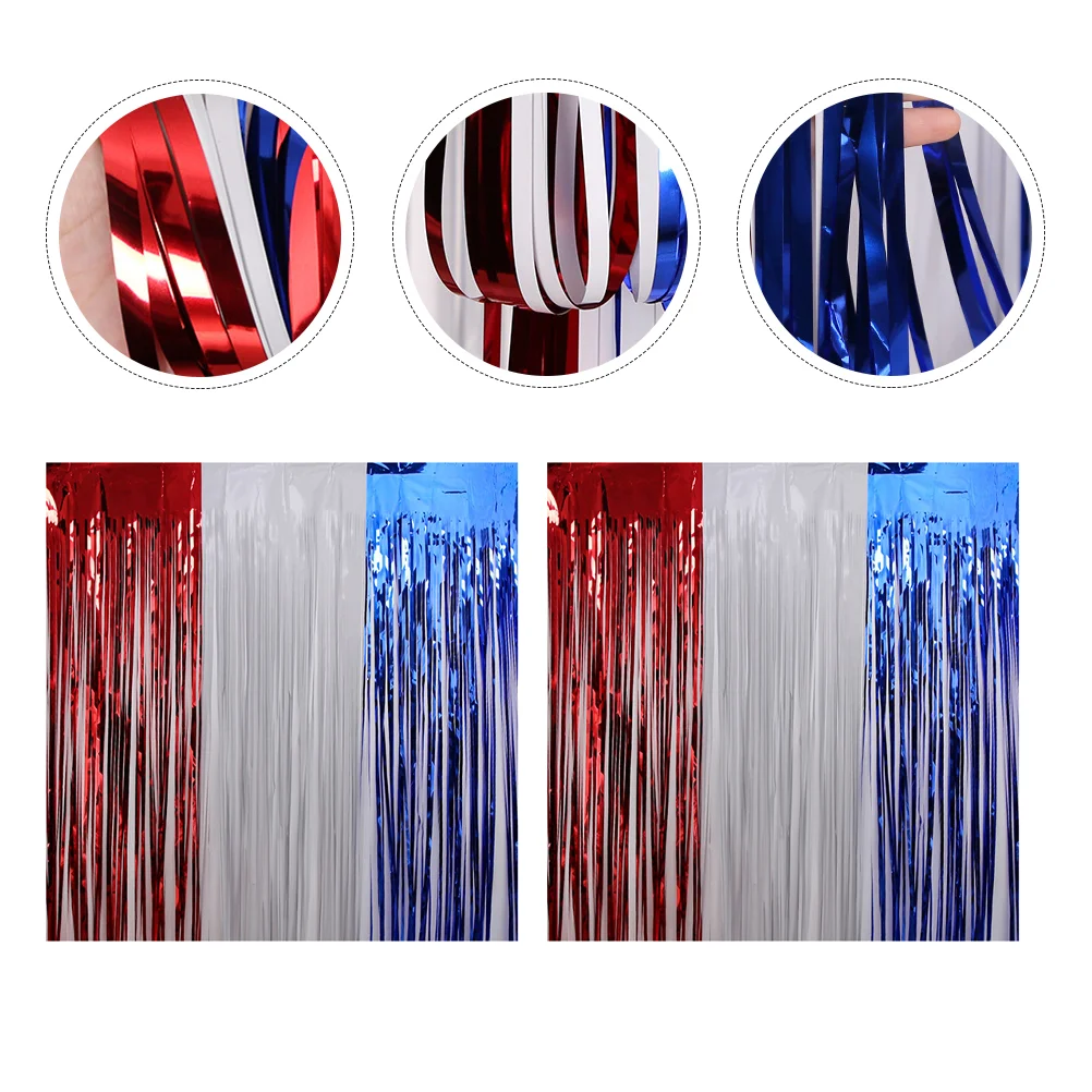 

3 Pcs Red Window Curtains 4th July Fringe Foil Backdrop Blue Home Decor Patriotic White Drapes Ornament Independence Day Rain