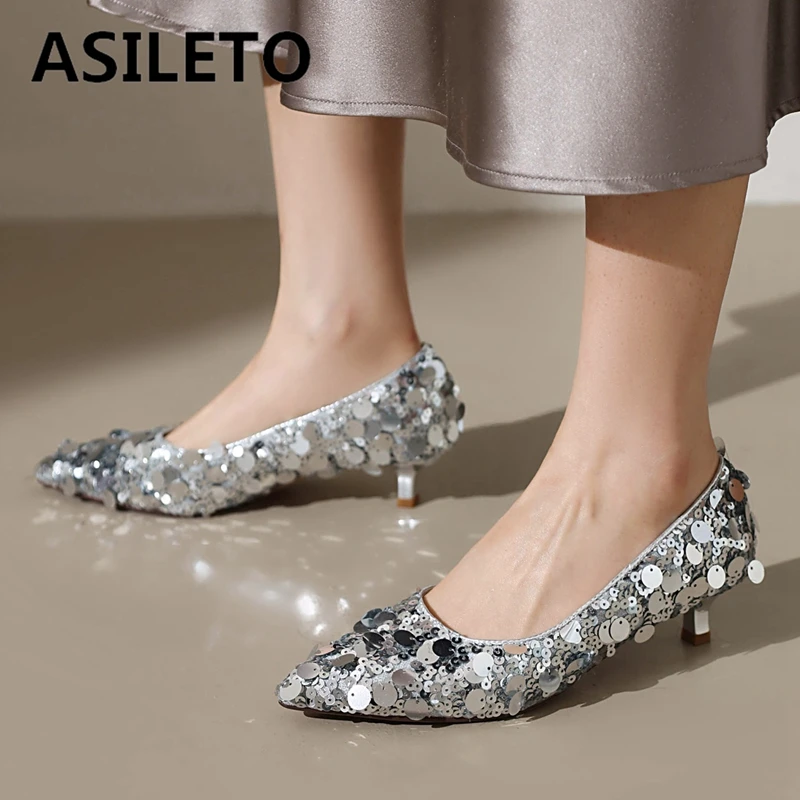 ASILETO Новый дизайн Женские туфли-лодочки из овчины с острым носком Маленький