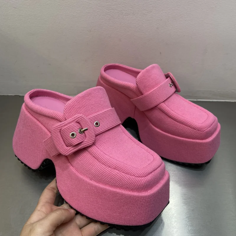 

2023 летние туфли-лодочки, дизайнерские шлепанцы, женские туфли с квадратным носком, модная женская обувь с пряжкой, каблук