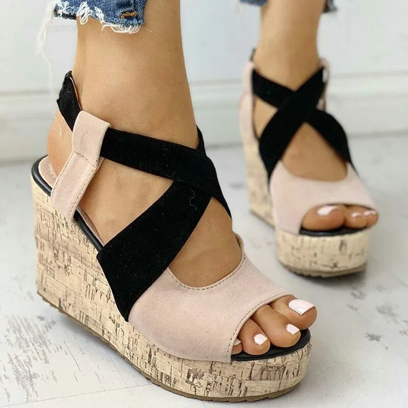 

WHNBWomen Sandals Summer Casual Platform Shoes Open Toe Buckle Wedge Solid Mid Pumps Heel Women Shoes For Women Chaussure Femme