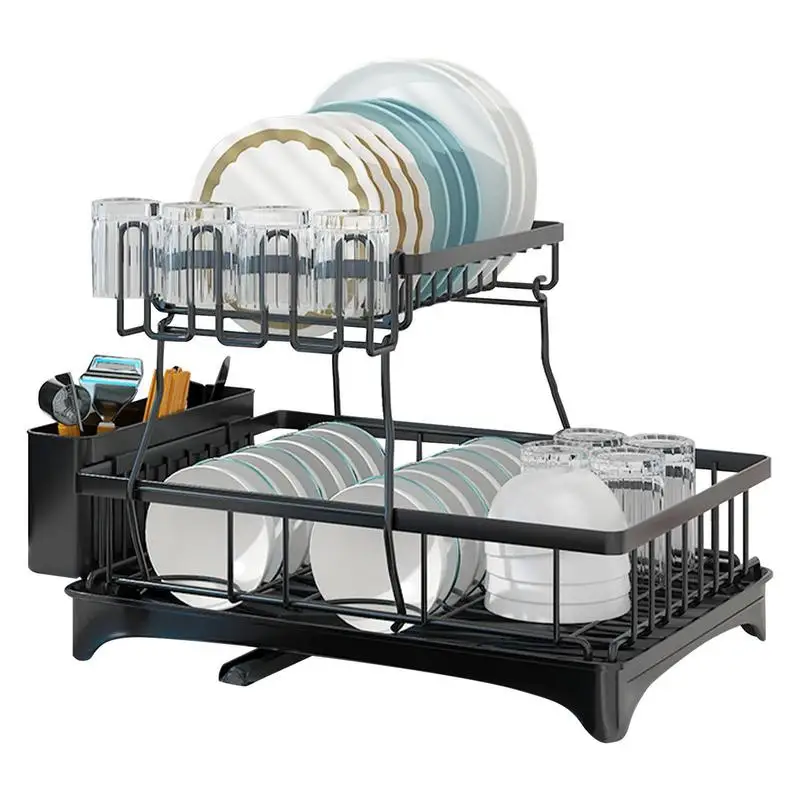 

Drying Rack For Dishes Detachable 2 Tier Dish Rack And Drainer Set Stainless Dish Strainer With Drying Board And Utensil Holder