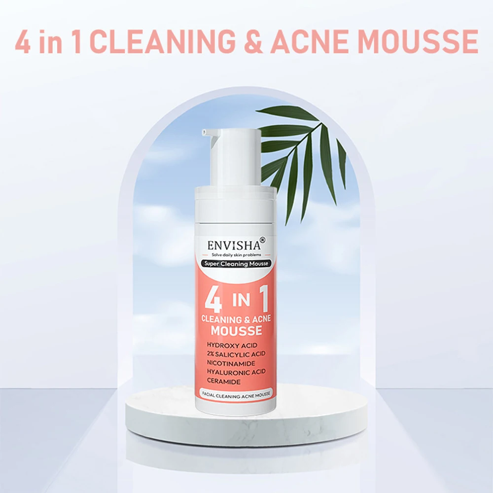 

4 In 1 Cleaning & Acne Mousse Deep Cleansing Anti-Acne Treatment Moisturizing Whitening Essence Nourish Smooth Facial Skin Care