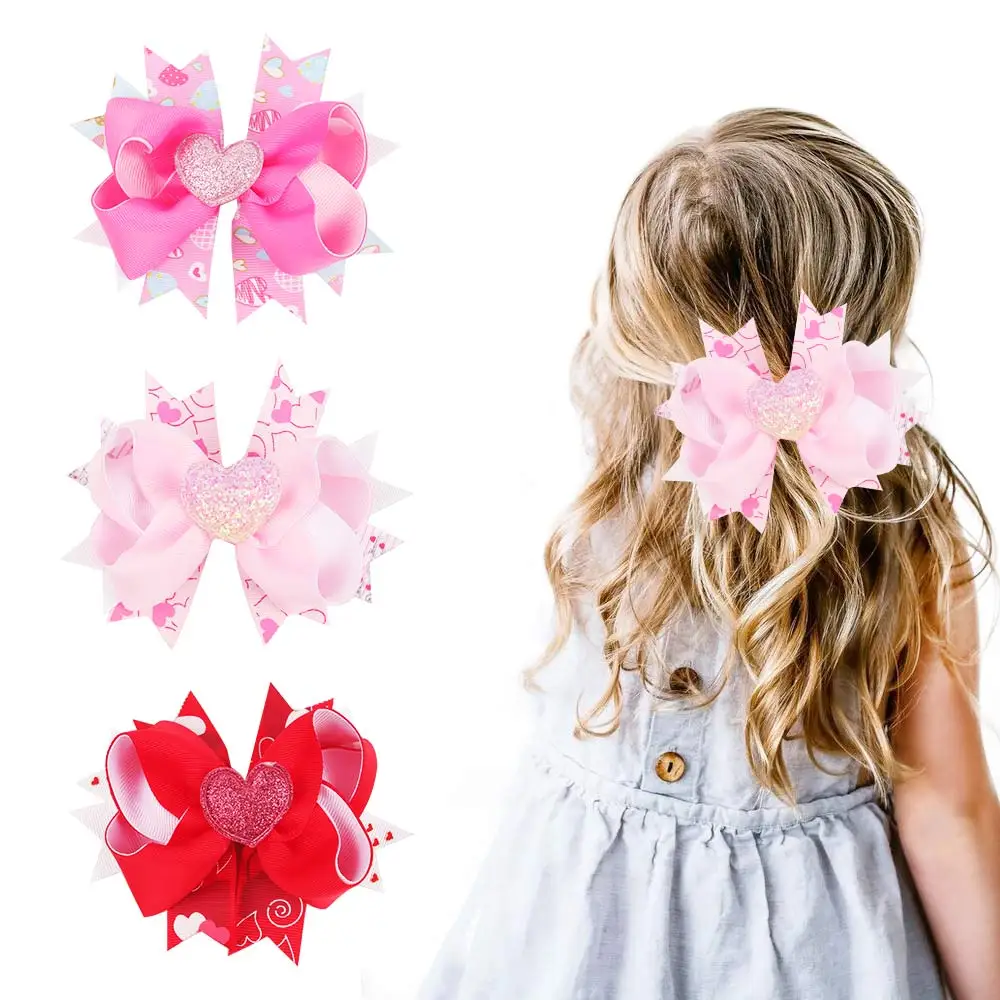

5inch Valentine's Day Hair Clips for Girls Love Heart Print Big Cheer Bow Hairpins Kids Hair Bow Girls Hairpins Hair Accessories