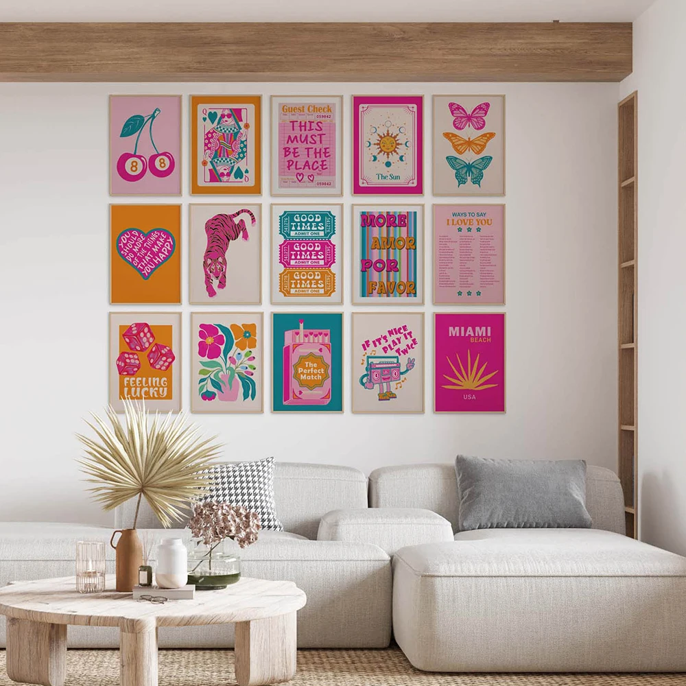 Набор для художественной стены в стиле преппи 15 дюймов розовый оранжевый