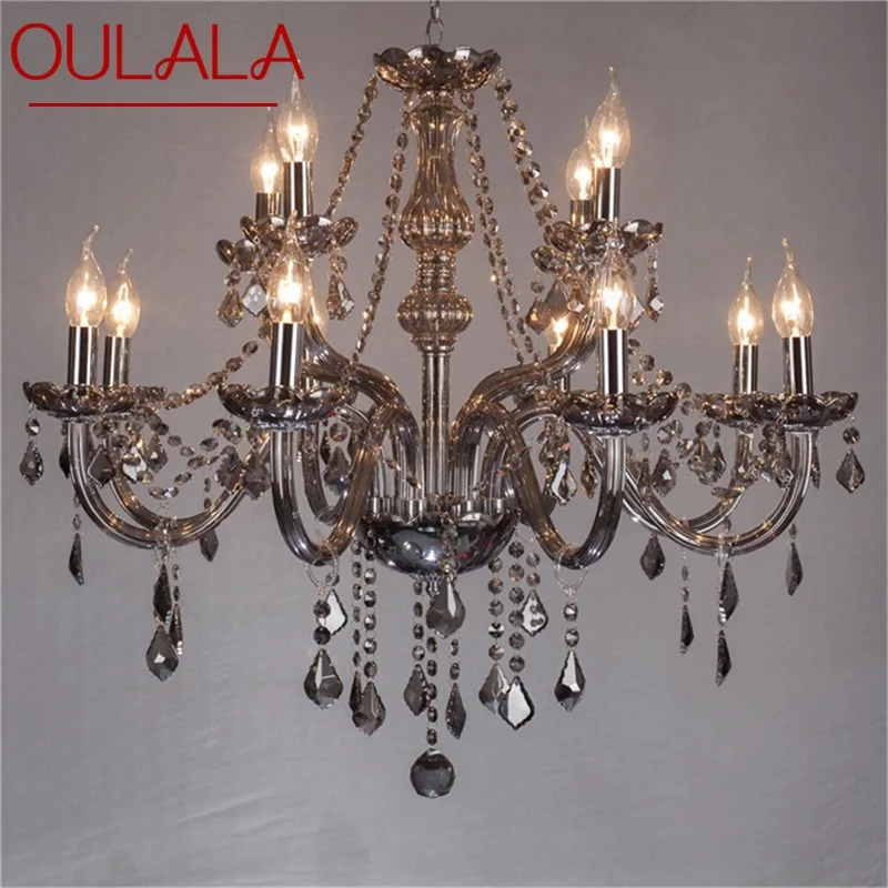 

OULALA Modern Chandelier LED Candle Pendant Lamp Crystal Smoky Grey Lighting Fixtures Indoor for Home Hotel Hall