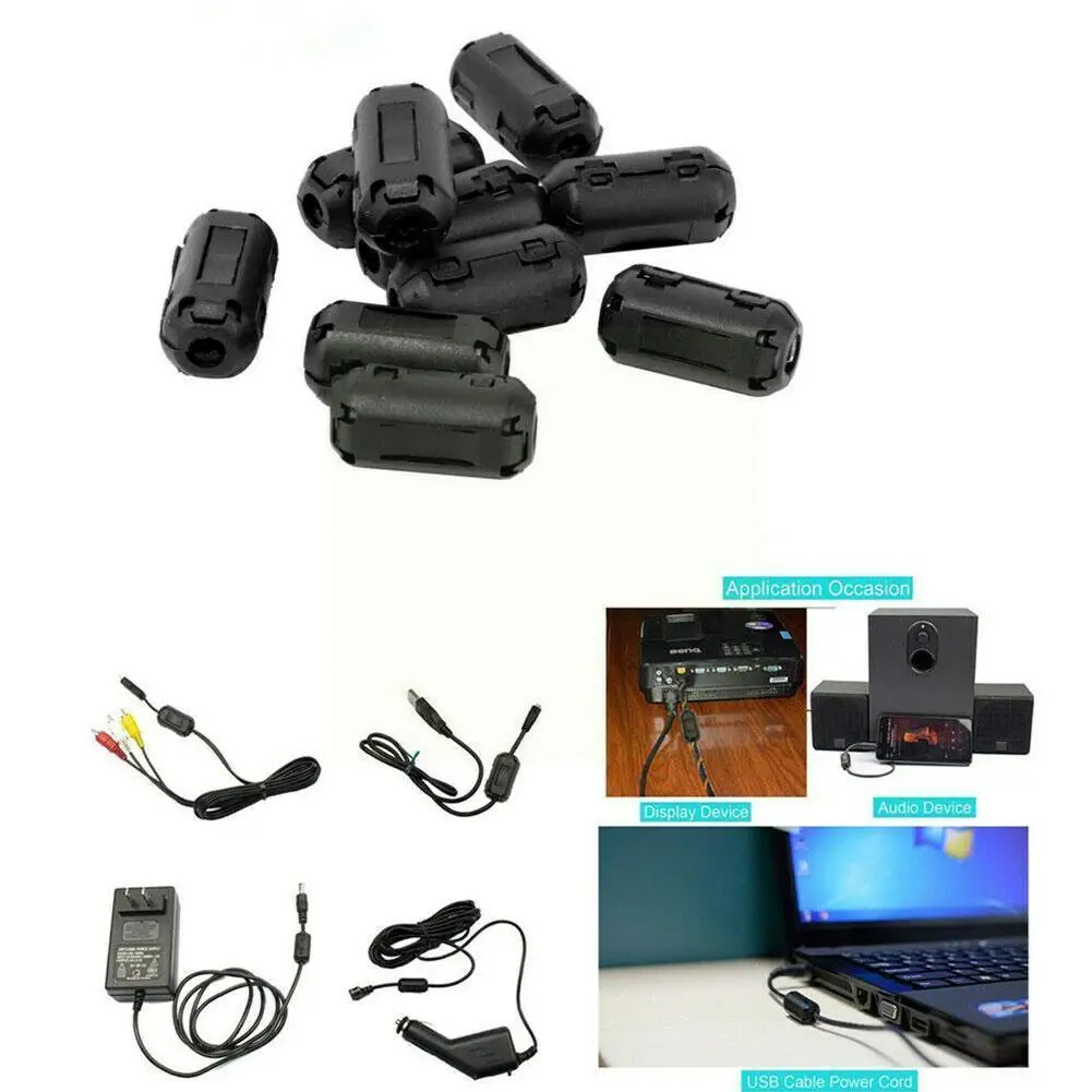 

2pcs 3mm 5mm 7mm 9mm 13mm Clip-on Ferrite Ring Core Noise Suppressor For Emi Rfi Clip Cable Active Components Filters Y8q3