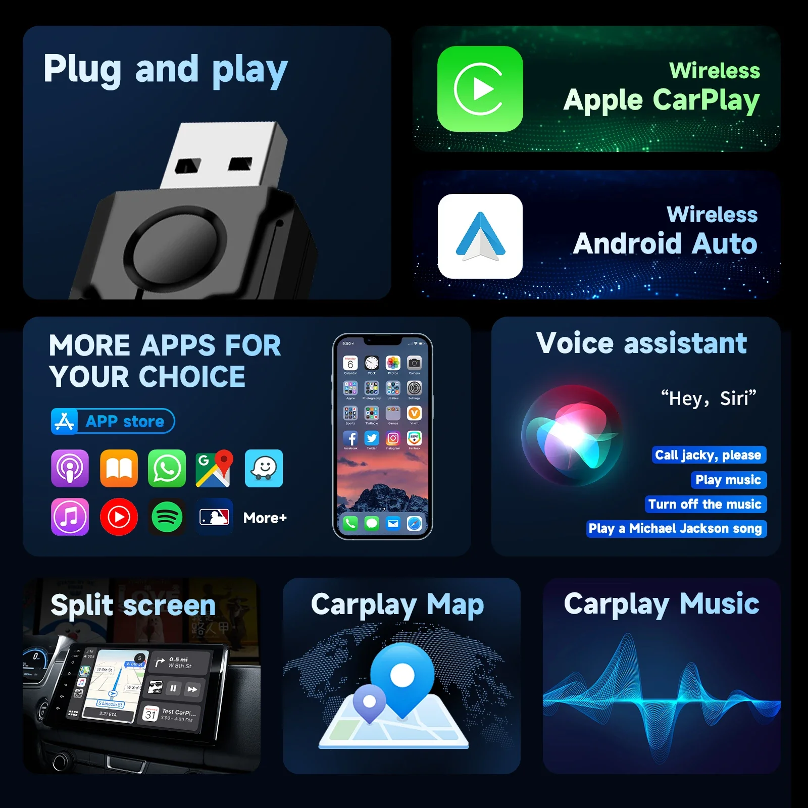 Мини-беспроводной Адаптер Carplay Android Auto Smart 2-в-1 USB-ключ Для Havel Kia Volvo Audi MG VW Hyundai Jeep —