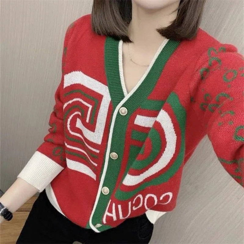 

2022 Summer Cardigans for Women Knit Long Sleeve Green V Neck Button Up Loose sweater Ladies commute office Jacket Spring Autumn