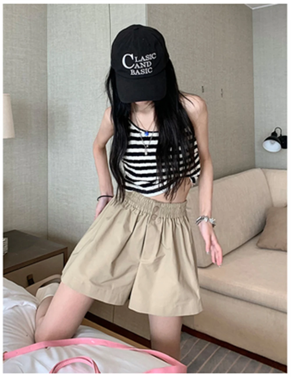 2023 High Waist Slim Sports Casual Shorts Women's Summer Korean Loose Slim Wide Leg Capris