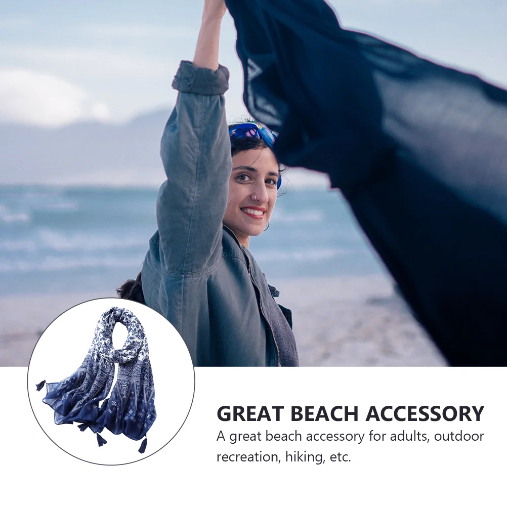 Синий и белый фарфоровый шарф с кисточками шаль накидки для хлопковой