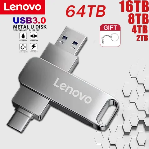 Lenovo 64 ТБ U-диск Высокоскоростной Plug Play для Smart TV 8 ТБ USB3.0 Флэш-накопитель Скорость Пружина Скидка для студентов Металлический Pendrive 2 ТБ