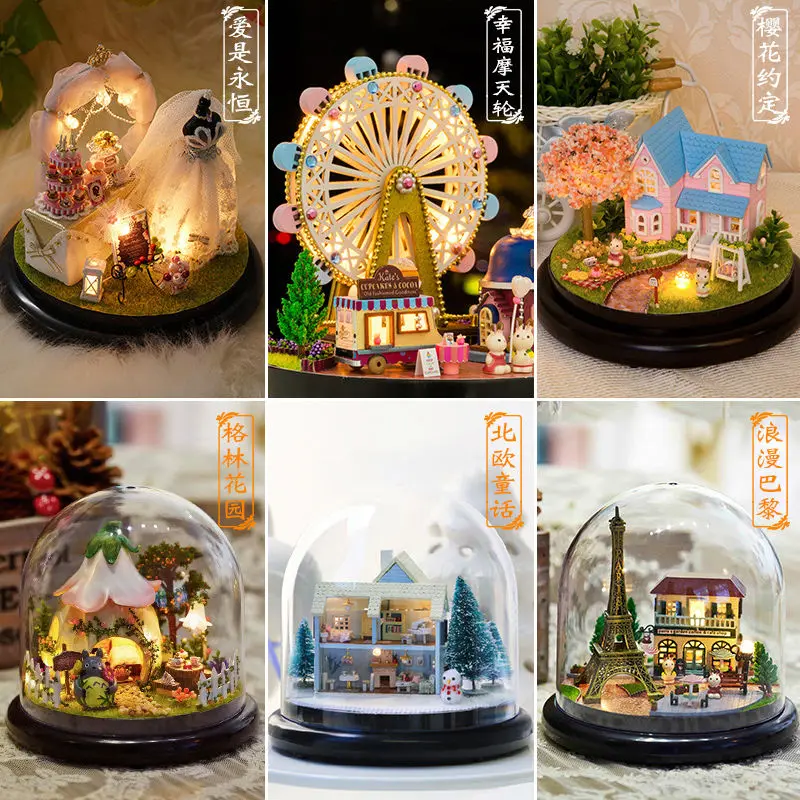 

Dollhouse Miniature DIY Doll House with Furnitures Wooden House Toys for Children Birthday Gift with Dust Cover Rotate Music