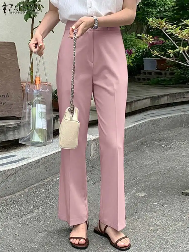 

Осенние элегантные однотонные длинные брюки ZANZEA, модные офисные брюки для работы, женские повседневные брюки OL, уличная одежда Палаццо с высокой талией 2023