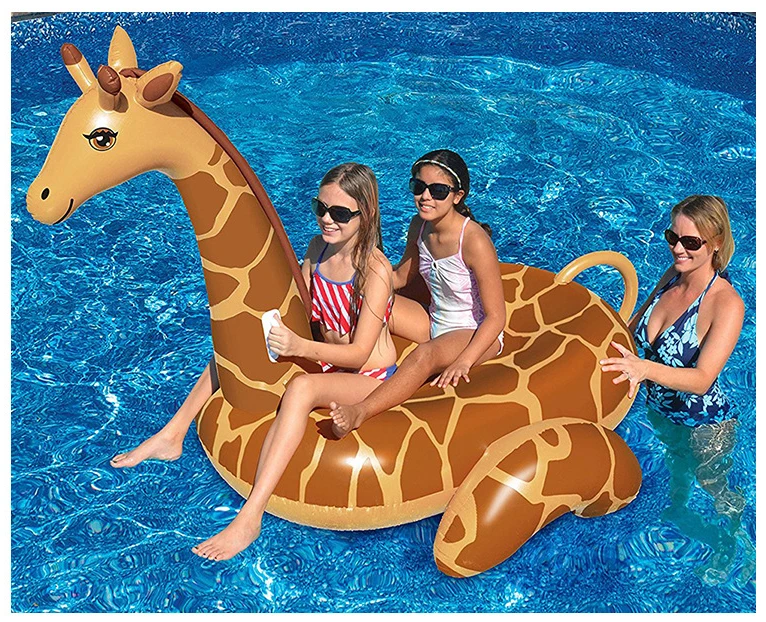 Inflatable Giraffe Floating Row PVC Inflatable Animal Mount Beach Deck Chair Swimming Pool Floating Bed Water Toys For Adults