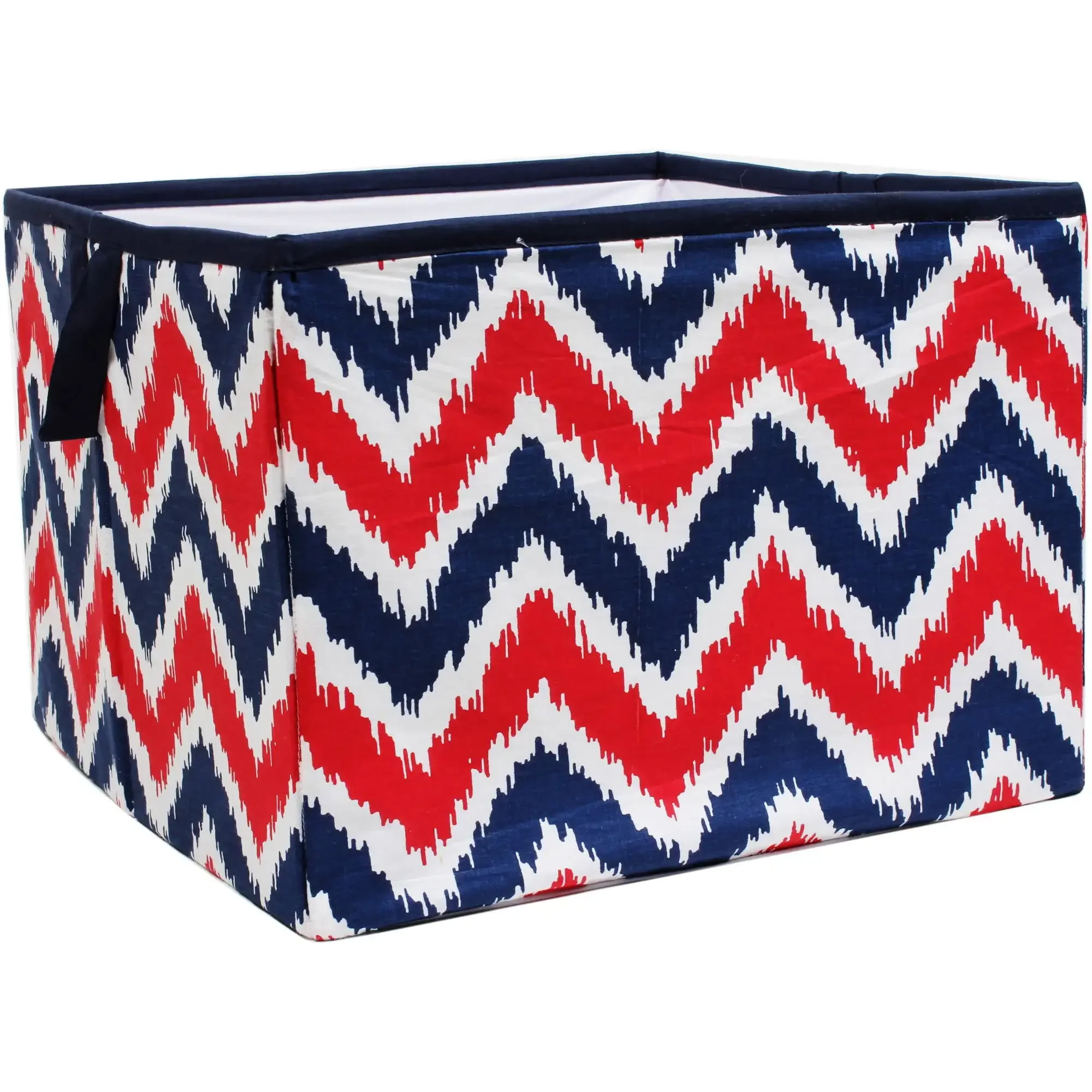 

MixNMatch Navy/Red Zigzag Cotton Percale Fabric covered Storage Large Box, 14 x 14 x 10 inches Fast Transportation