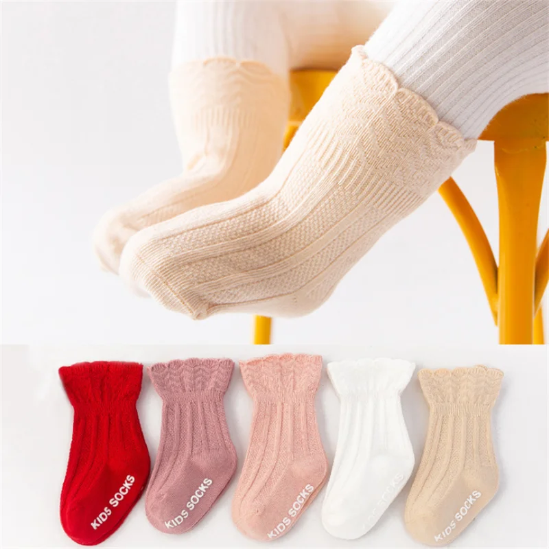 

New Baby Combed Cotton Socks Breathable Newborn Infant Non-slip Baby Girls Socks Princess Style 0-1 Years Baby Accessories