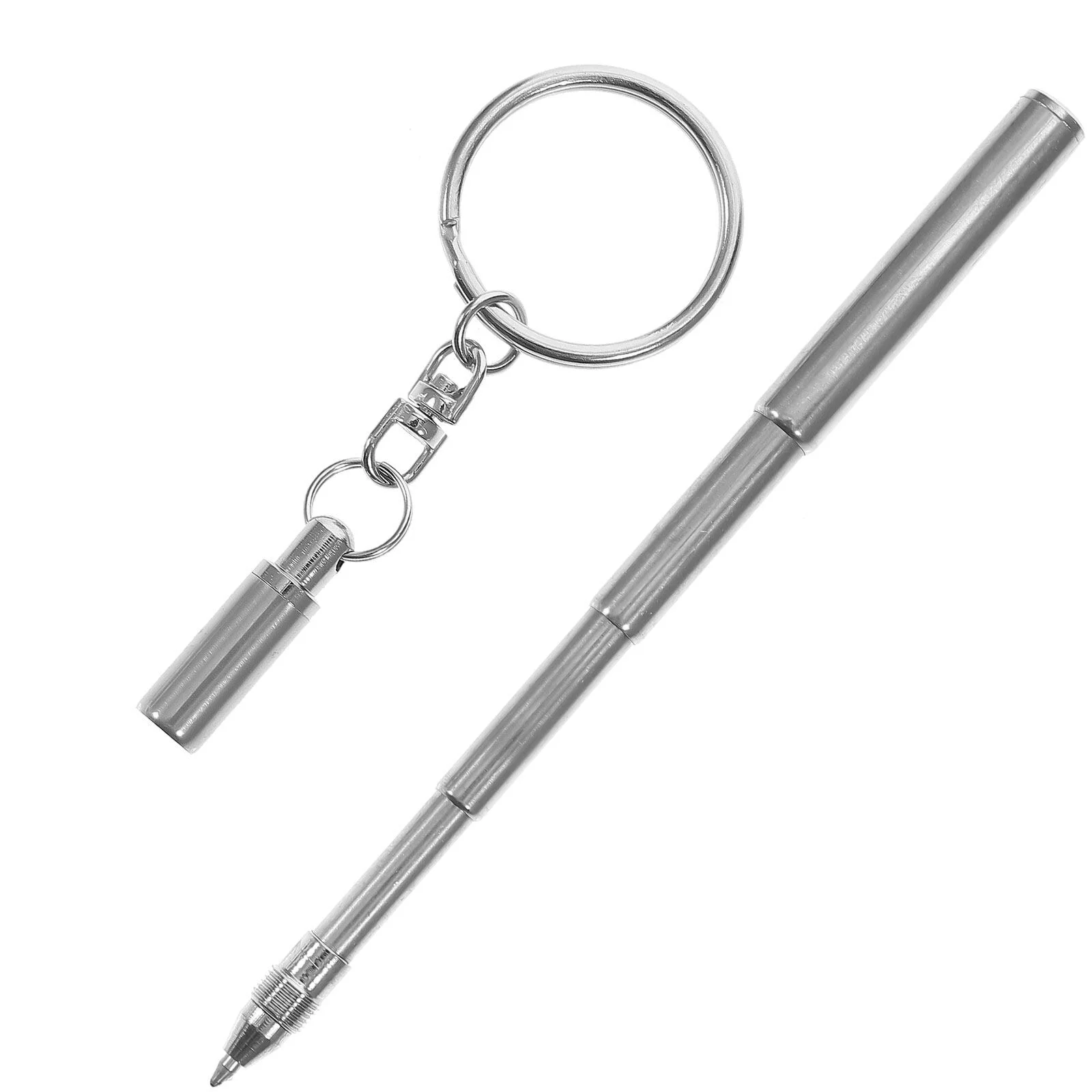 

Retractable Pen Shape Keychain Telescopic Pen Telescoping Pen Tool Metal Key Ring for Mens Gift ( Version, Sliver ) 1pc